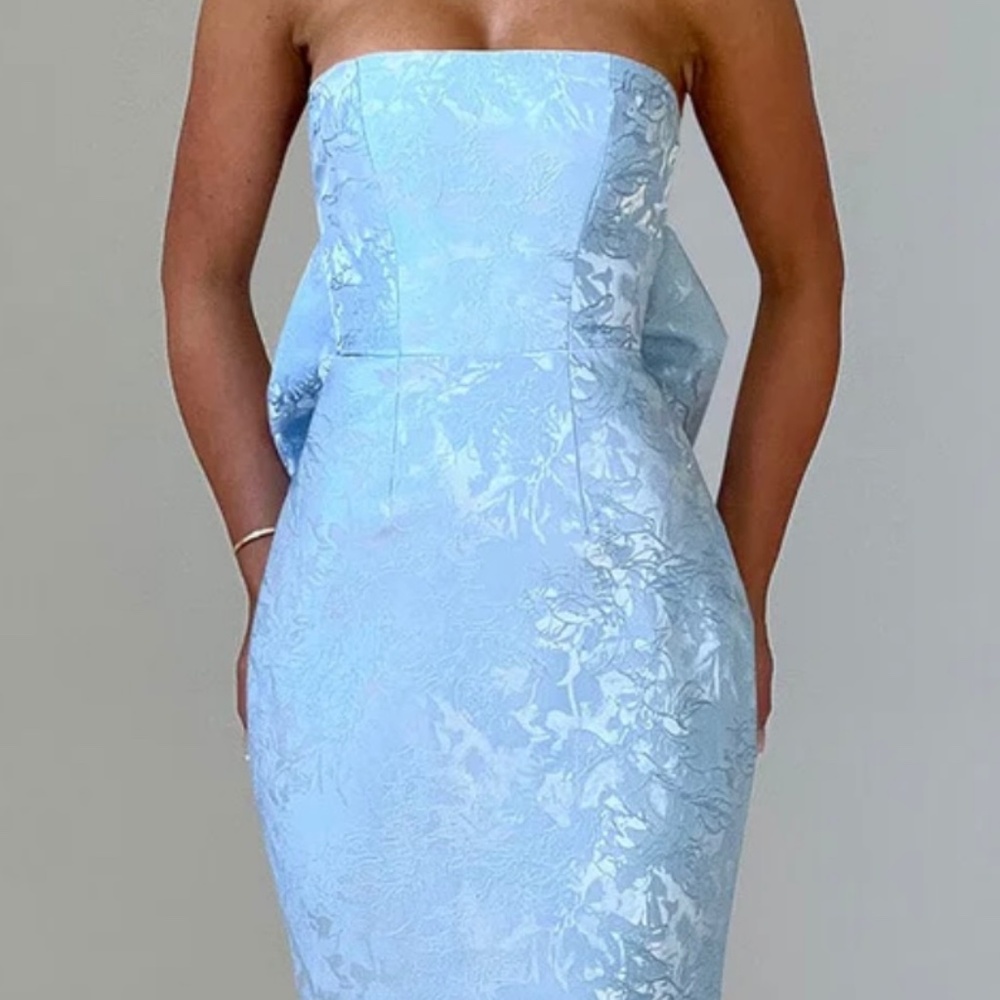 Strapless Light Blue Jacquard Prom Dress